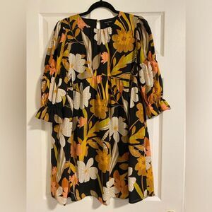 Bohemian Cottage Retro Style Feminine Floral Print Puff Babydoll Mini Dress